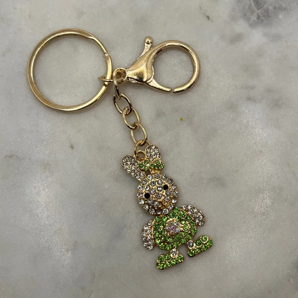 Rhinestone Bunny Rabbit‎ Keychain Bag Charm Gold Green Easter Gift Accessory New